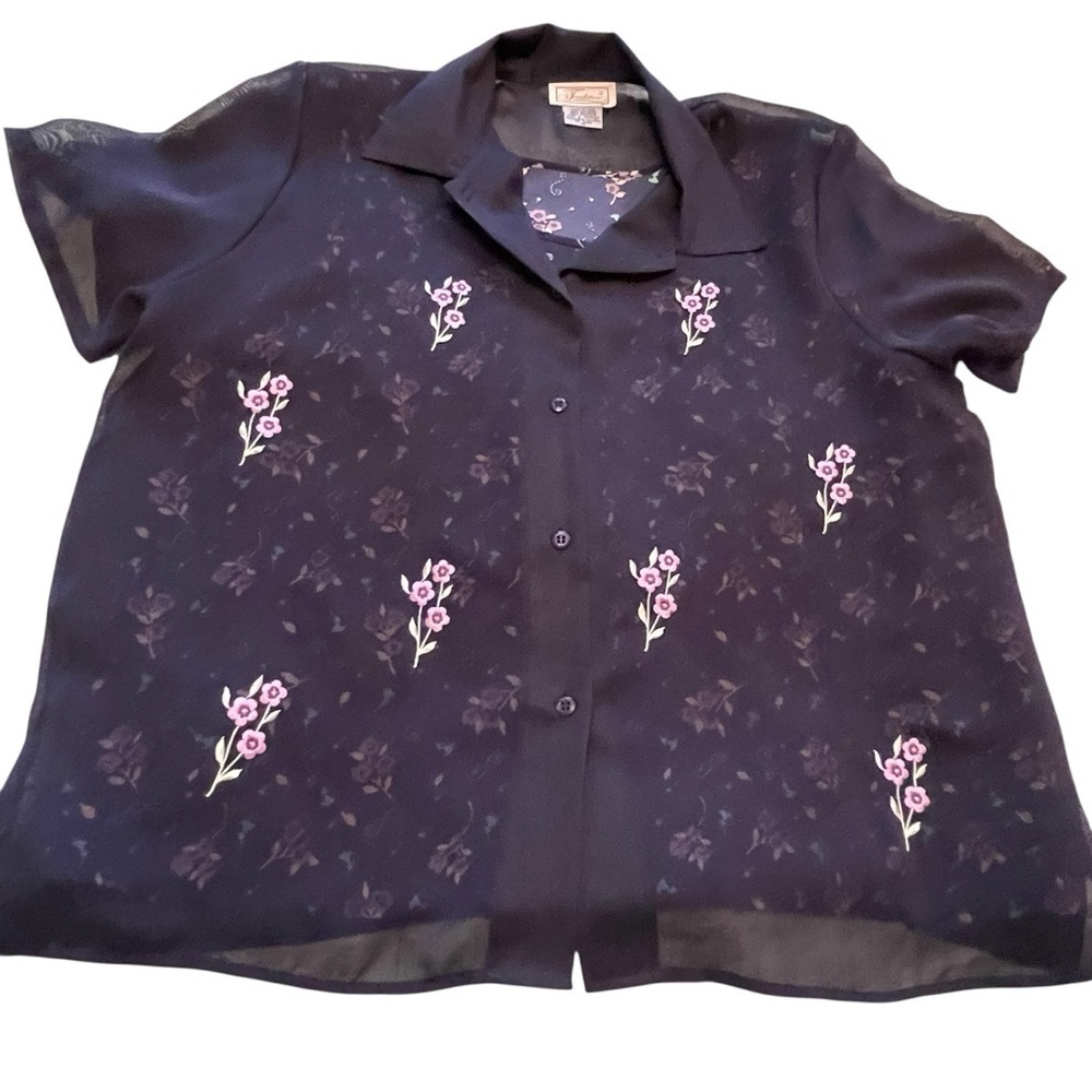 Tradition Vintage Navy Two Piece Blouse Set.Size Large-button up-Cami attached.